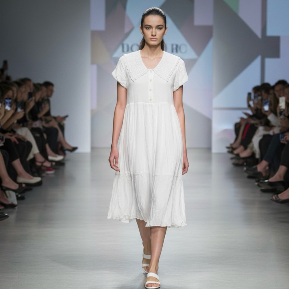 Zara White Midi Dress with Button Detail